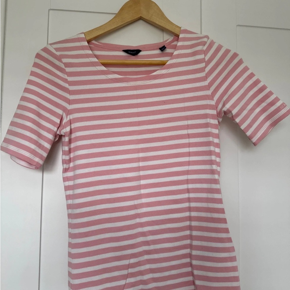 Gant Pink and White Striped Short Sleeve Tee